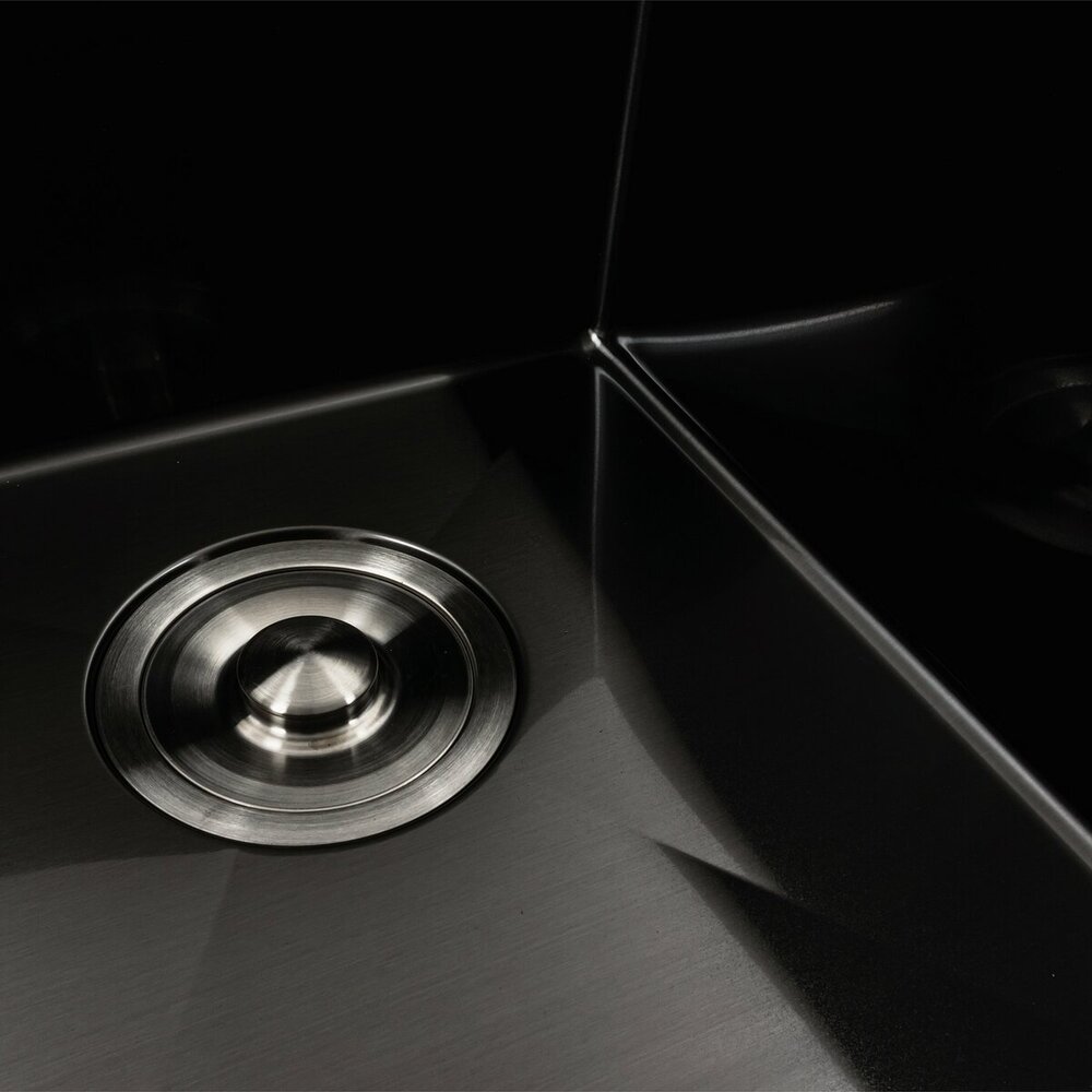 Фото - Кухонна мийка чорна PVD 58*48 R Platinum Handmade (два отвори, круглий сифон 3,0/0,8)