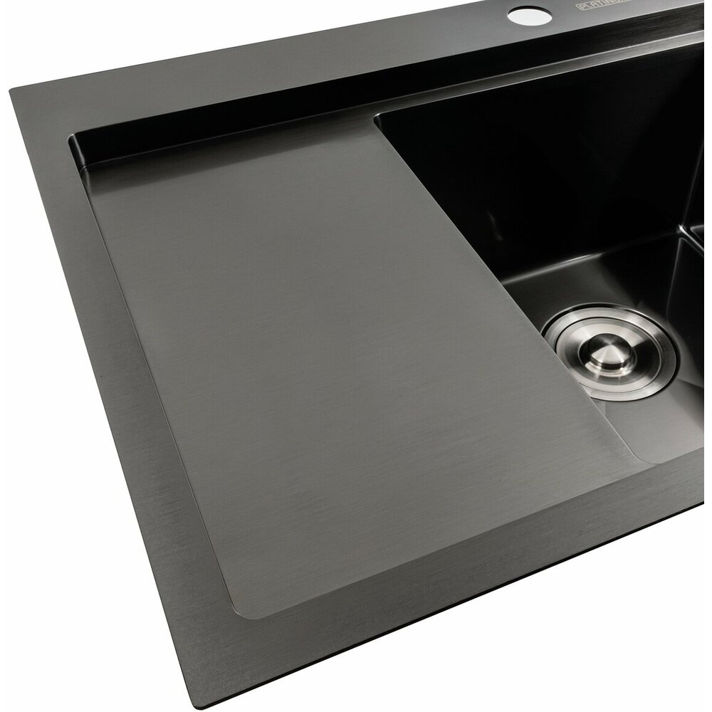 Фото - Кухонна мийка чорна PVD 58*48 R Platinum Handmade (два отвори, круглий сифон 3,0/0,8)