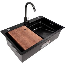 Кухонна мийка PVD чорна CM 75*46B Platinum Handmade "Водоспад"