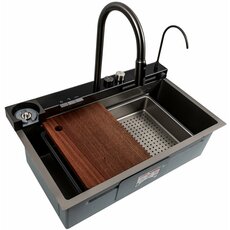 Кухонна мийка 75*46D PVD сіра Platinum Handmade "ВОДОСПАД"