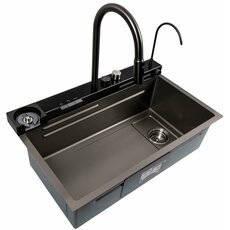 Кухонна мийка 75*46D PVD сіра Platinum Handmade "ВОДОСПАД"