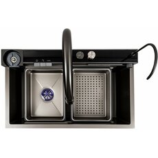 Кухонна мийка 75*46D PVD сіра Platinum Handmade "ВОДОСПАД"