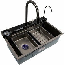 Кухонна мийка 75*46D PVD сіра Platinum Handmade "ВОДОСПАД"