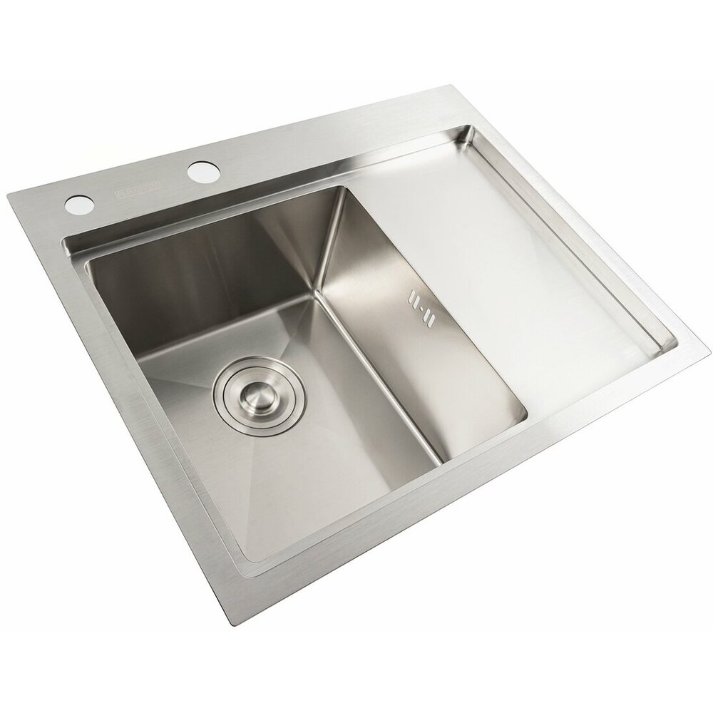 Фото - Кухонна мийка нержавійка 58*48 L Platinum Handmade (два отвори, круглий сифон 3,0/0,8)
