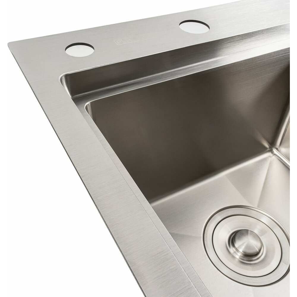 Фото - Кухонна мийка нержавійка 58*48 L Platinum Handmade (два отвори, круглий сифон 3,0/0,8)