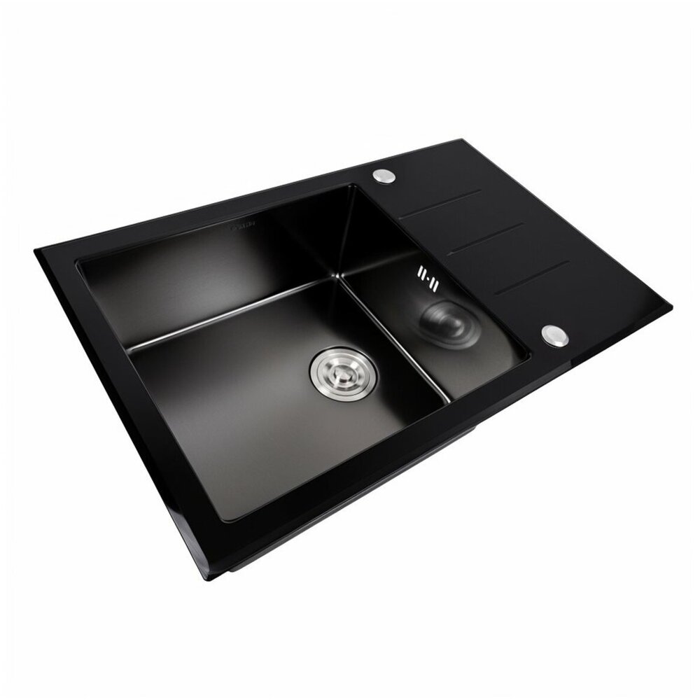 Фото - Кухонна мийка скляна CM 78*50 PVD Platinum Handmade чорна