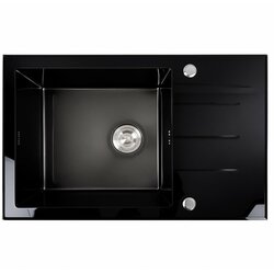 Кухонна мийка скляна CM 78*50 PVD Platinum Handmade чорна