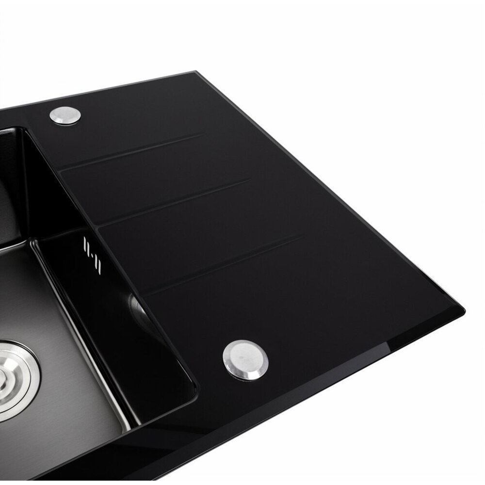 Фото - Кухонна мийка скляна CM 78*50 PVD Platinum Handmade чорна